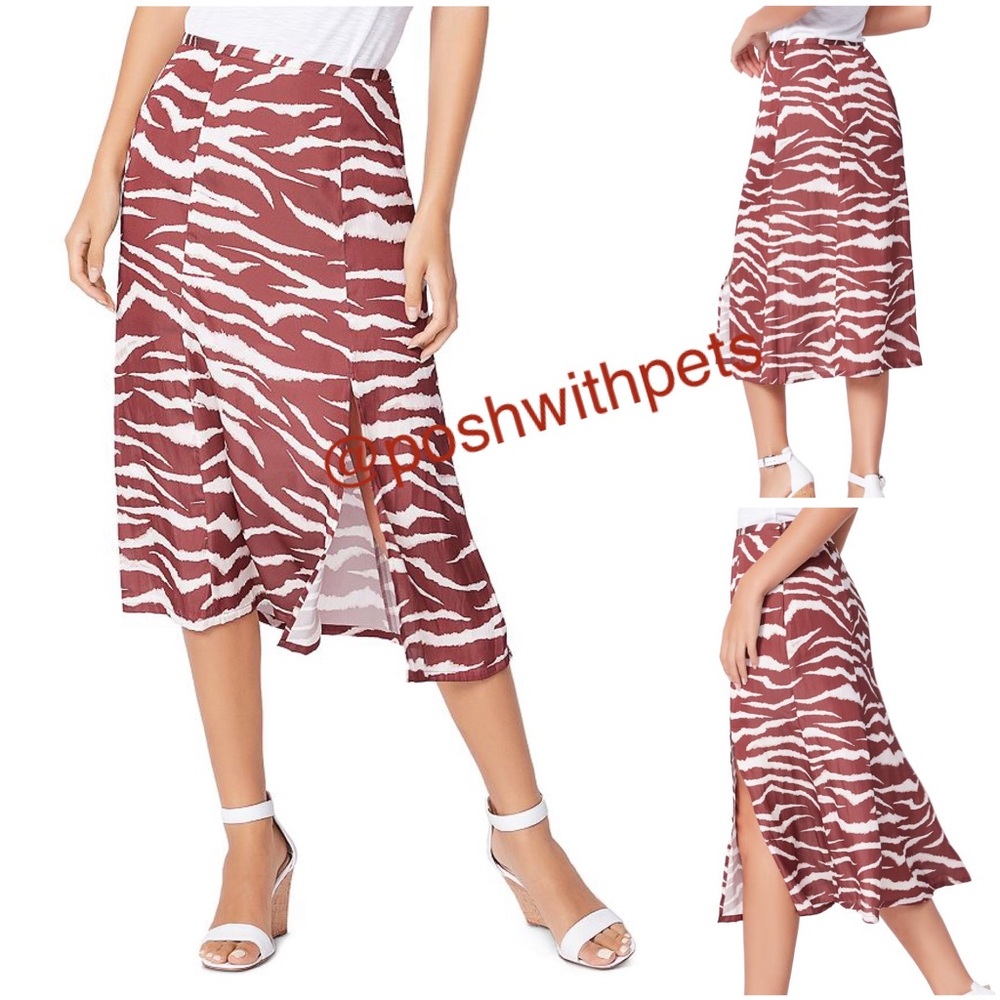 Paige NWT Larsa Animal Print Midi Side Slit Skirt Cherrywood Cream Side Slit New